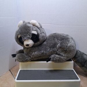 Dakin 1975 Plush Raccoon Gray Striped Tail Felt Claws 12" Masked Eyes Short Ears
